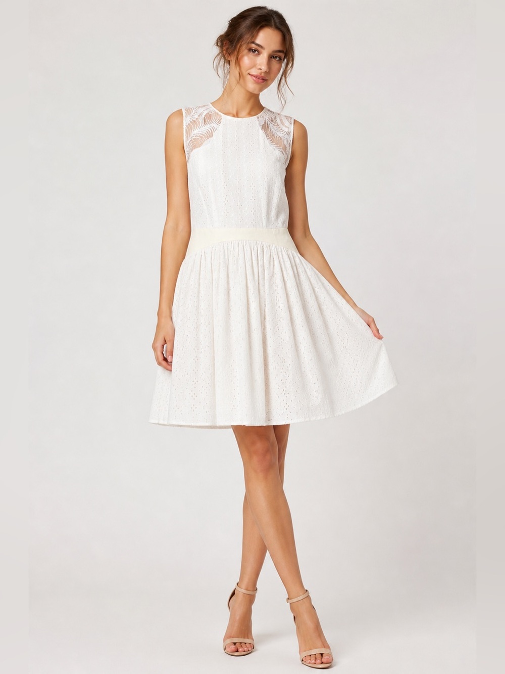 NWT Sophie Theallet White Eyelet Lace Sleeveless Dress, Size 6